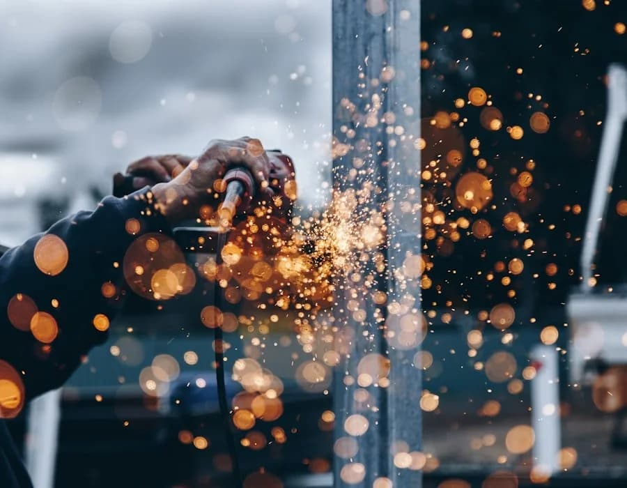 Welding with sparks during industrial maintenance